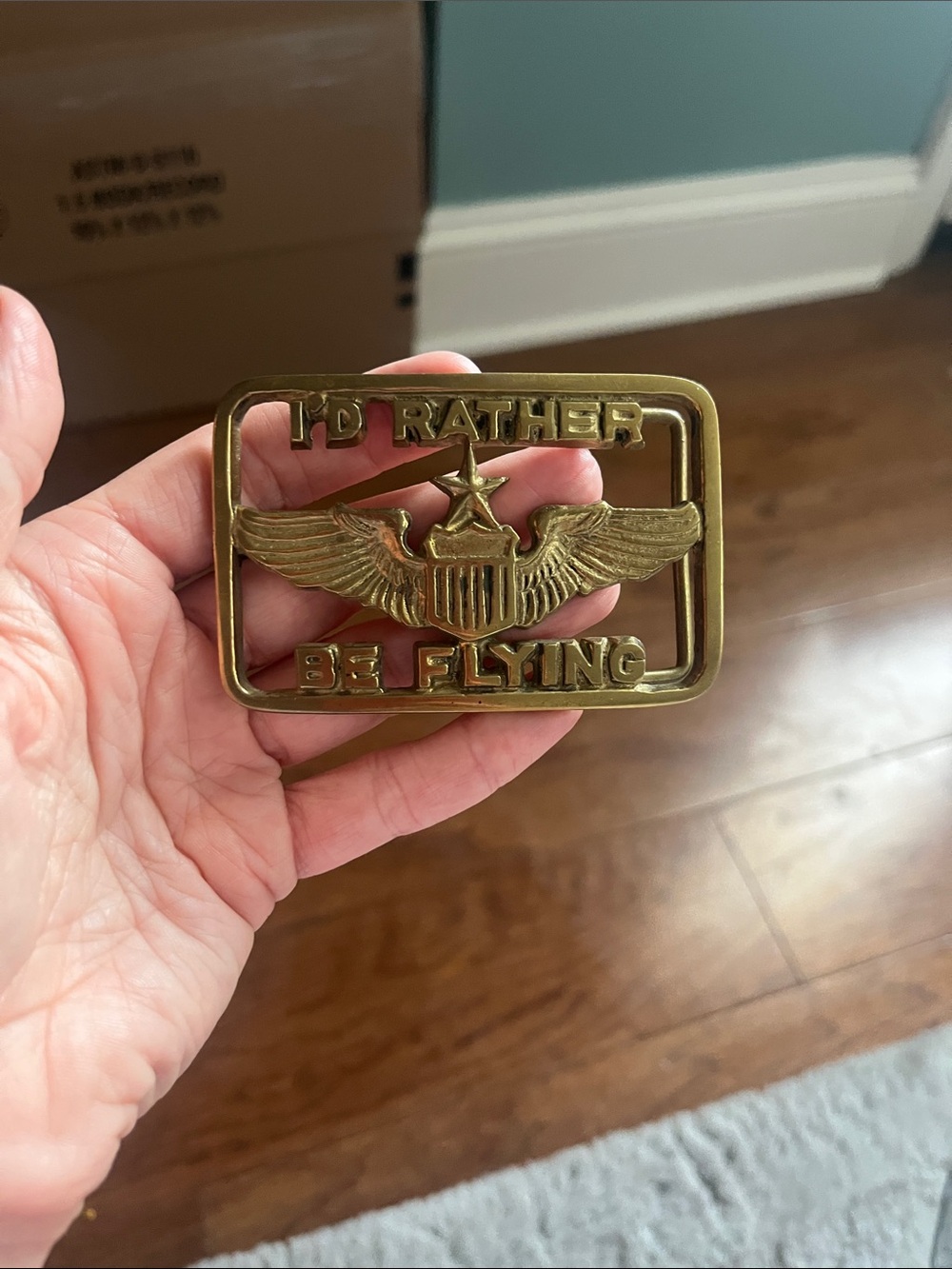 Vintage-Inspired 'I'd Rather Be Flying' Gold Tone Belt Buckle
